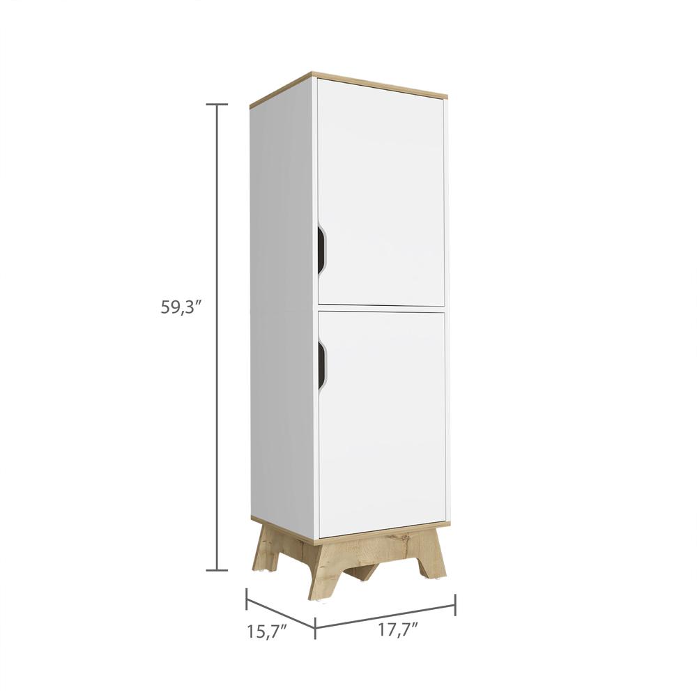 DEPOT E-SHOP Dahoon Single Kitchen Pantry-Two-Doors Cabinets, Four Shelves, Wooden Base-White/Light Oak, For Kitchen. Picture 3