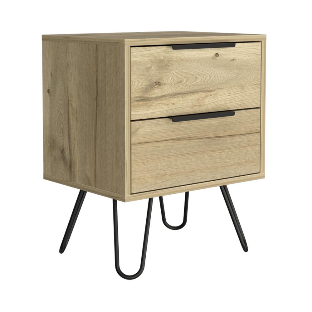 DEPOT E-SHOP Kentia Night Stand- Four Legs, Two Drawers-Light Oak, For Bedroom. Picture 1