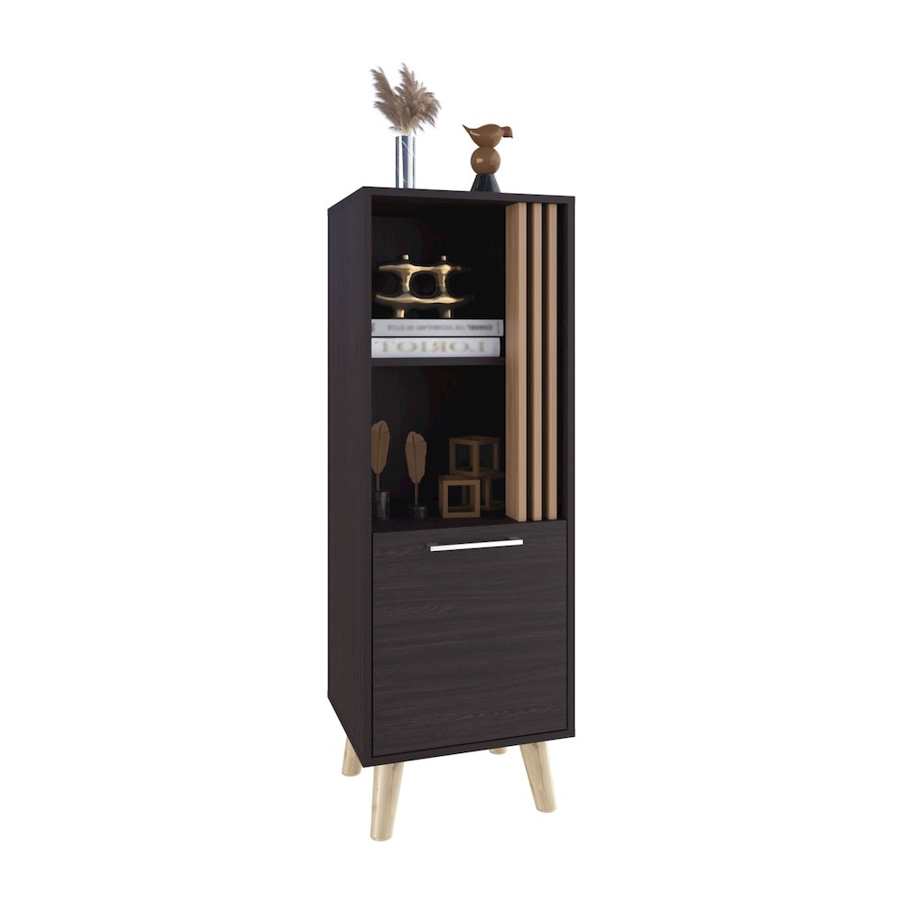 Orrin Storage Cabinet, 1 Door, 2 Shelves, Black / Natural Oak. Picture 4