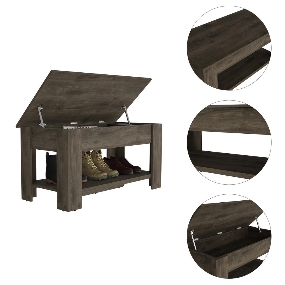 DEPOT E-SHOP Saturn Storage Table, One Flexible Table Shelf, Four Legs, Low Shelf, Internal Storage-Dark Brown, For Bedroom. Picture 2