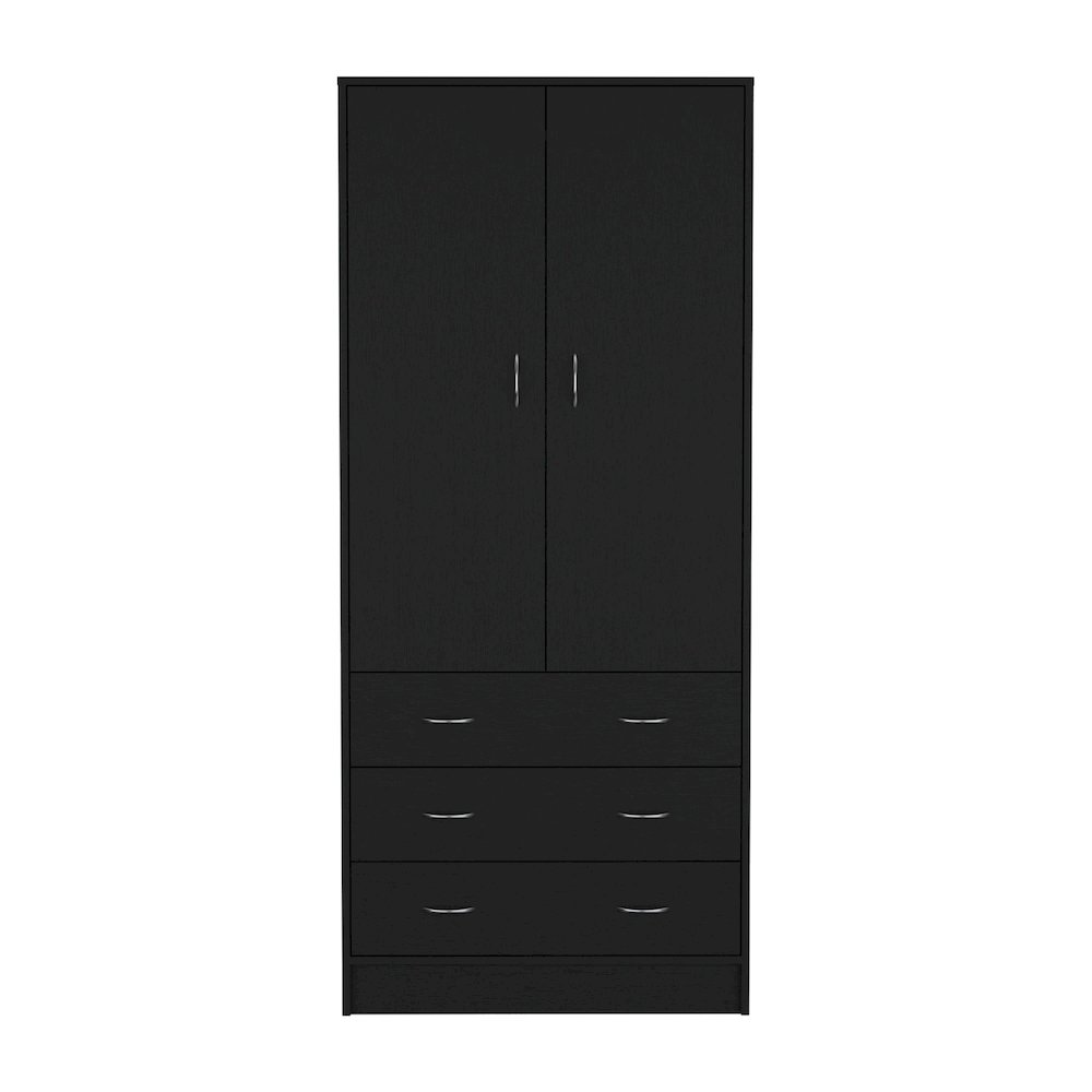 Armoire 71" H, with 2 doors, 3 drawers and 1 hanging rod, Black. Picture 1