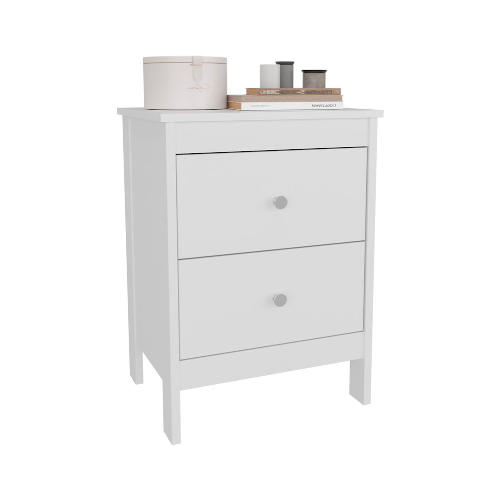 Norge Nightstand, 2 Drawers, White. Picture 3