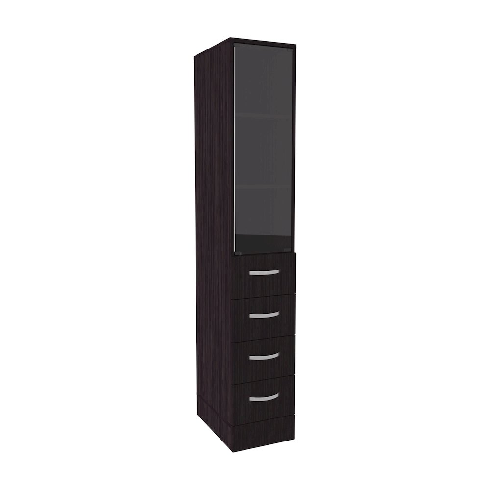 Magna Linen Cabinet, Three Shelves, Four Drawers, Black. Picture 4