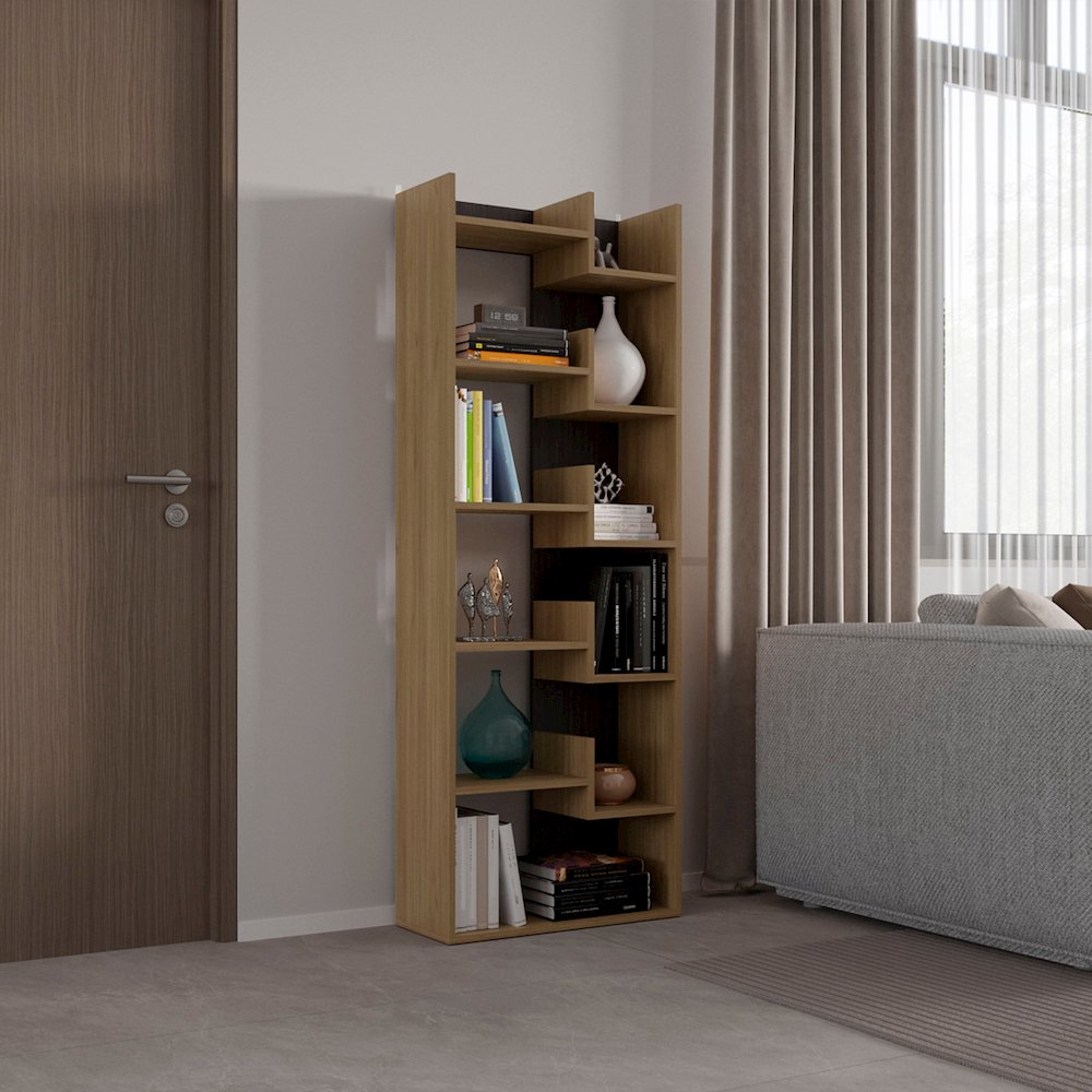 Hoodsport Bookcase, 11 Shelves, Natural Oak / Black Wengue. Picture 5