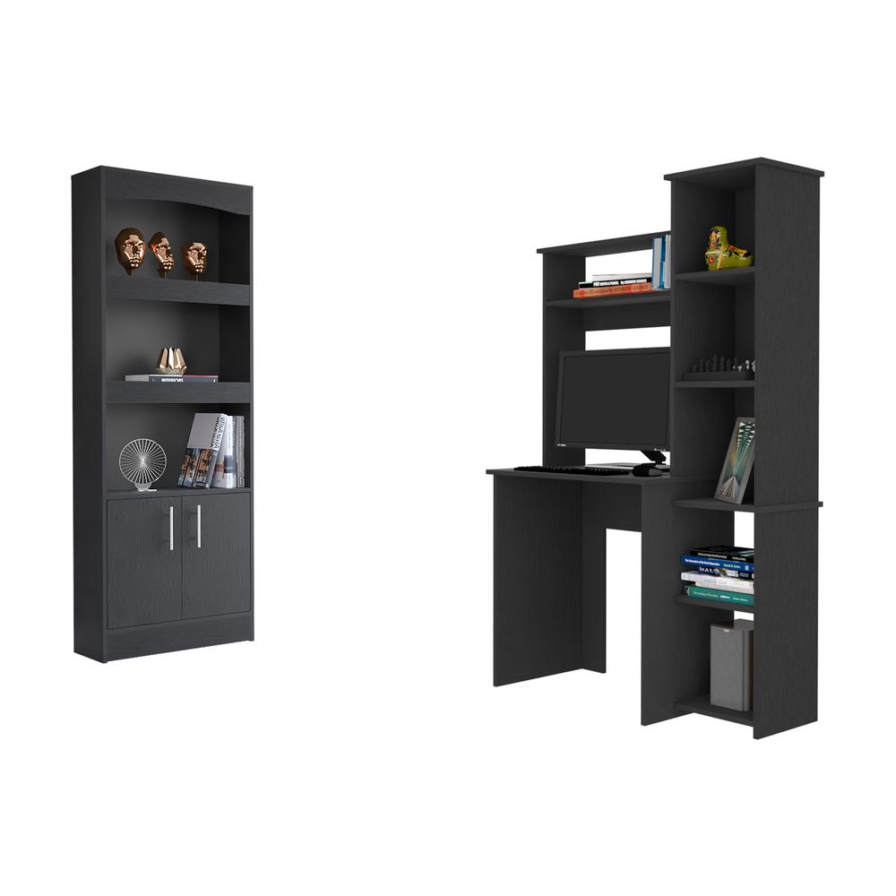 Detroit 2 Piece Office Set, Dozza Bookcase + Aramis Desk, Black. Picture 1