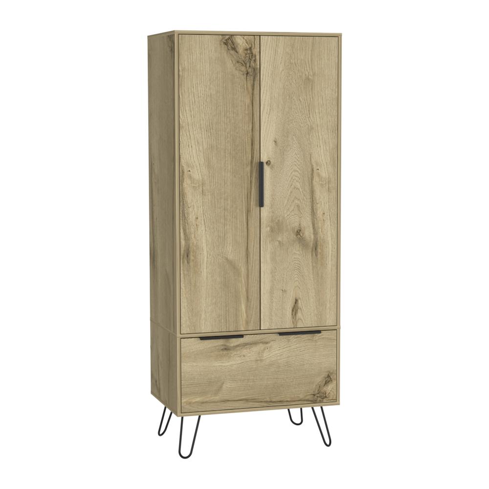 DEPOT E-SHOP Jane Closet-One Drawer, Two Door Cabinet, Four Steel Legs-Light Oak, For Bedroom. Picture 1