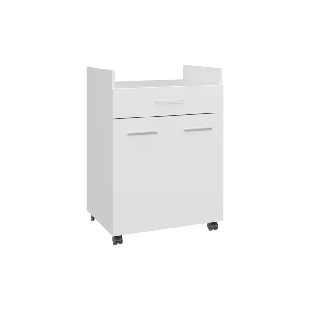 Epps Kitchen Cart, 2 Doors, 1 Drawer, 4 Wheels, 2 Shelves, White. Picture 1