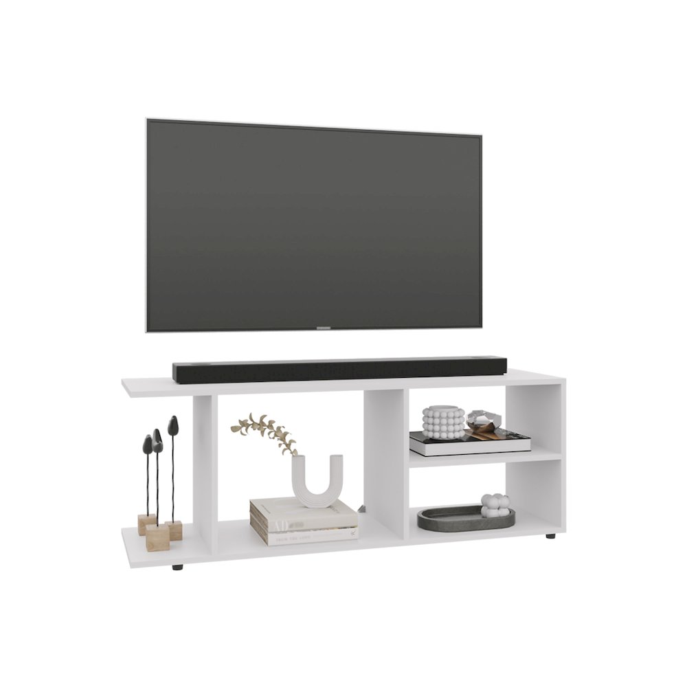 Sudley Entertainment Center with 4 Shelves and 4 Legs, White. Picture 2