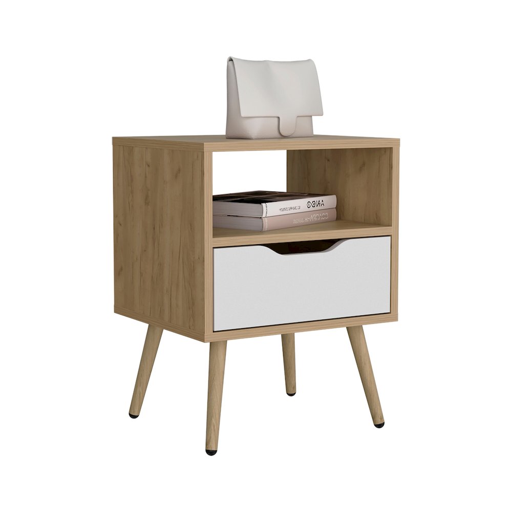 Speers Nightstand, 1 Drawer, 1 Shelf, Natural Oak / White. Picture 3