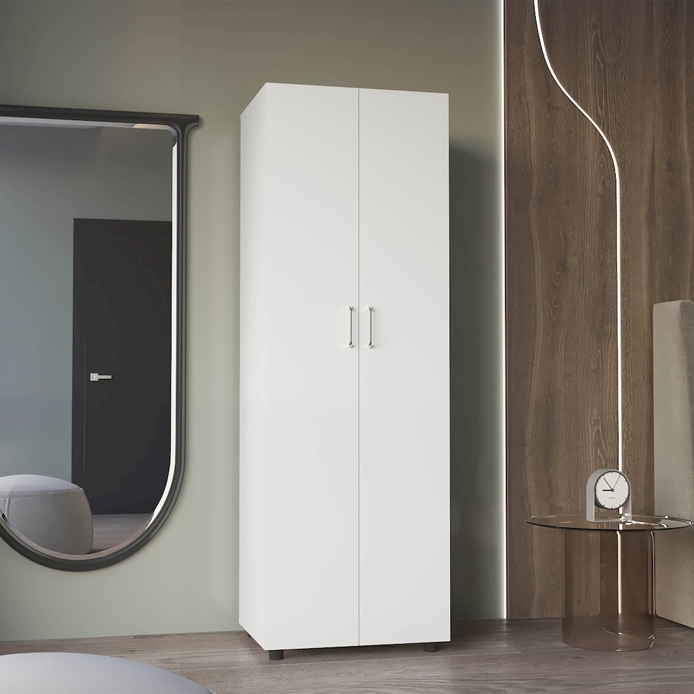 London Armoire, Two Shelves, Rod, Double Door Cabinet Armoire, White. Picture 6