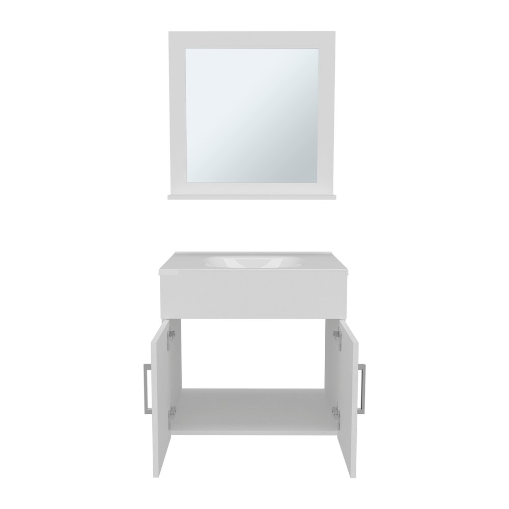 Jette Bathroom Set, Vanity Sink + Mirror, 2 Doors, 1 Shelf, 1 Mirror, White. Picture 2