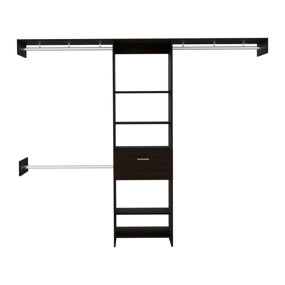 DEPOT E-SHOP Brisk Closet System, One Drawer, Three Metal Rods, Five Open Shelves-Black, For Bedroom. Picture 2