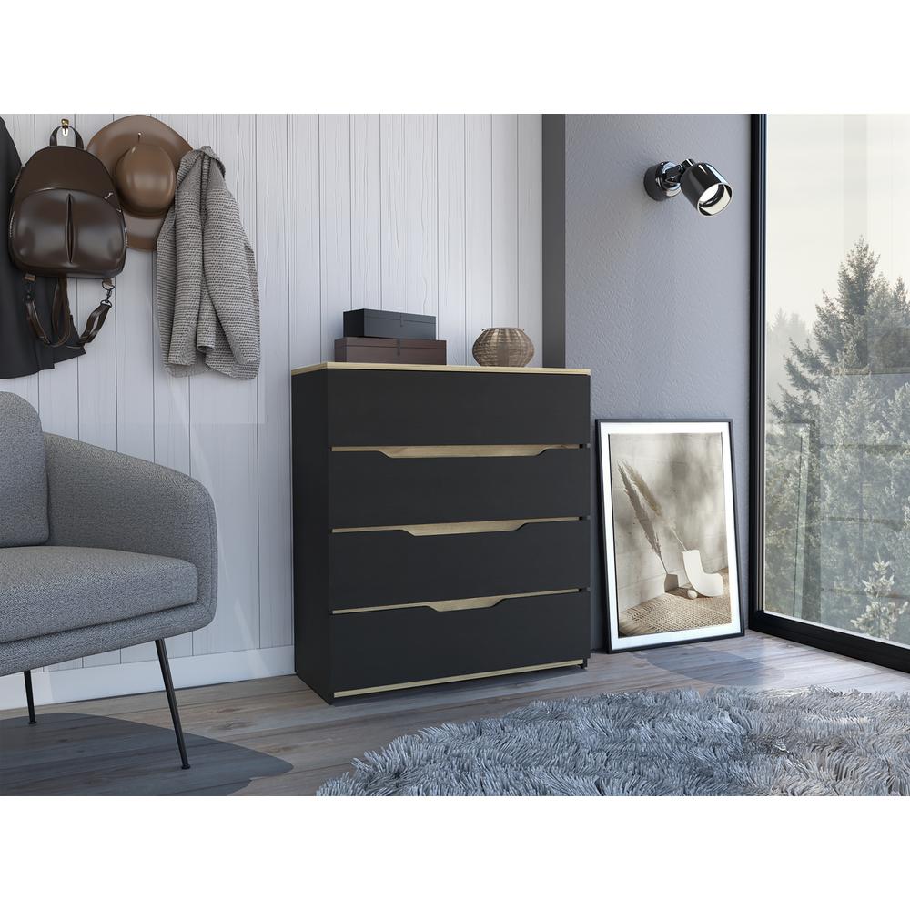 DEPOT E-SHOP Aralia Drawer Dresser-Four Drawers, Countertop-Black/Light Oak, For Bedroom. Picture 5