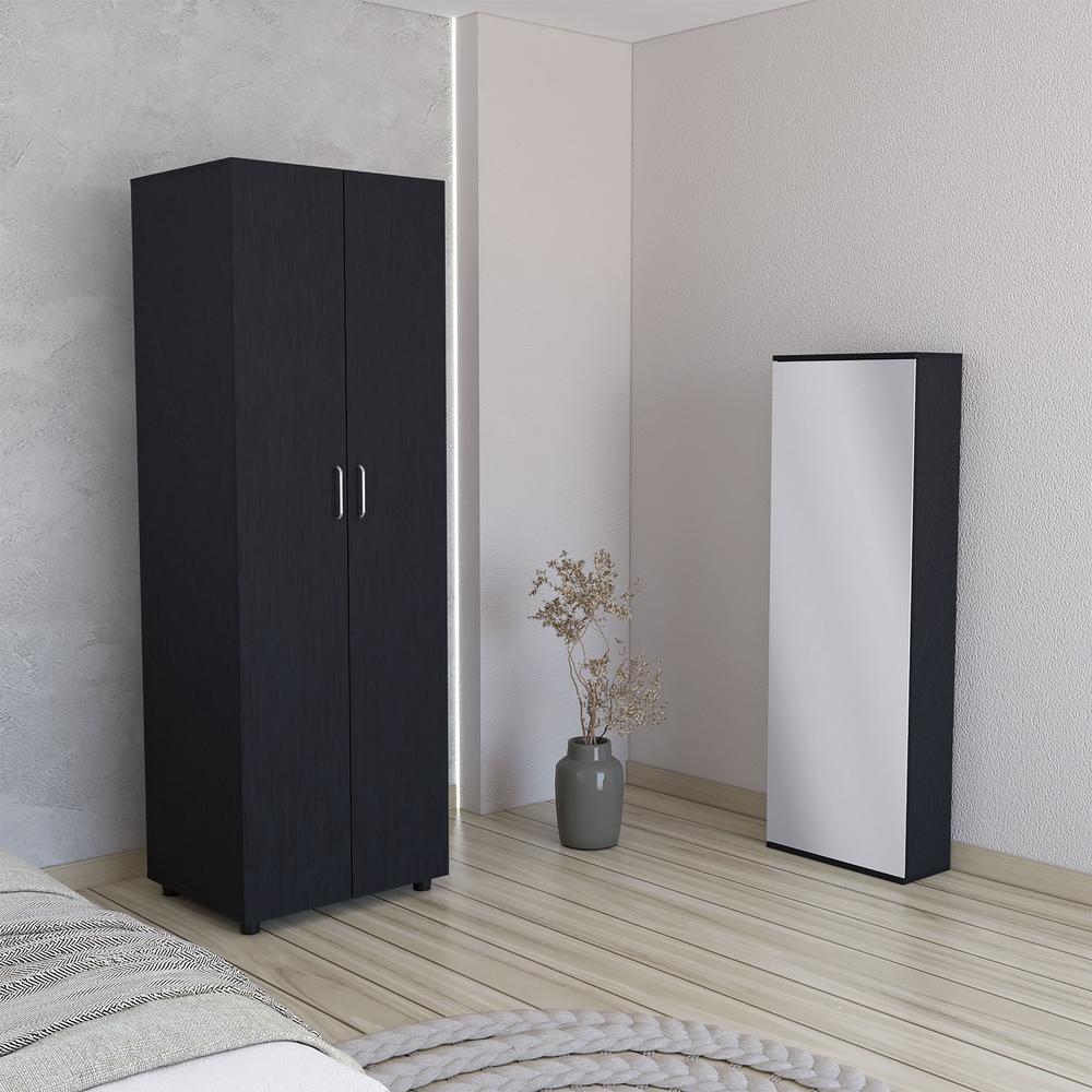 Teller 2 Piece Bedroom Set, London Armoire + Baltimore Shoe Rack, Black. Picture 5