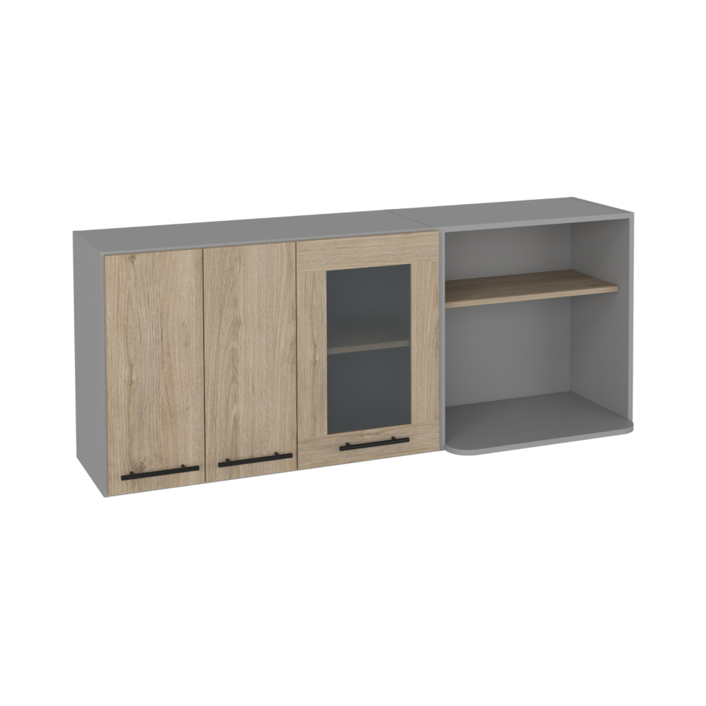 Depot E-Shop Blade Wall Cabinet, Rack, Glass Cabinet, Double Door, Light Pine. Picture 1
