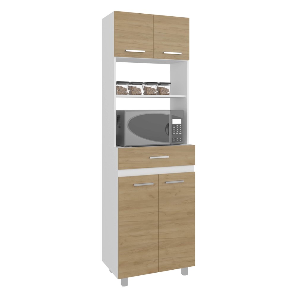Beggs Kitchen Pantry, 4 Doors, 1 Drawer, 4 Legs, 4 Shelves, Natural Oak / White. Picture 3