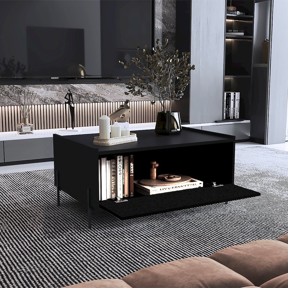 Juneau Coffee Table, 1 shelf, 4 legs, Black. Picture 7
