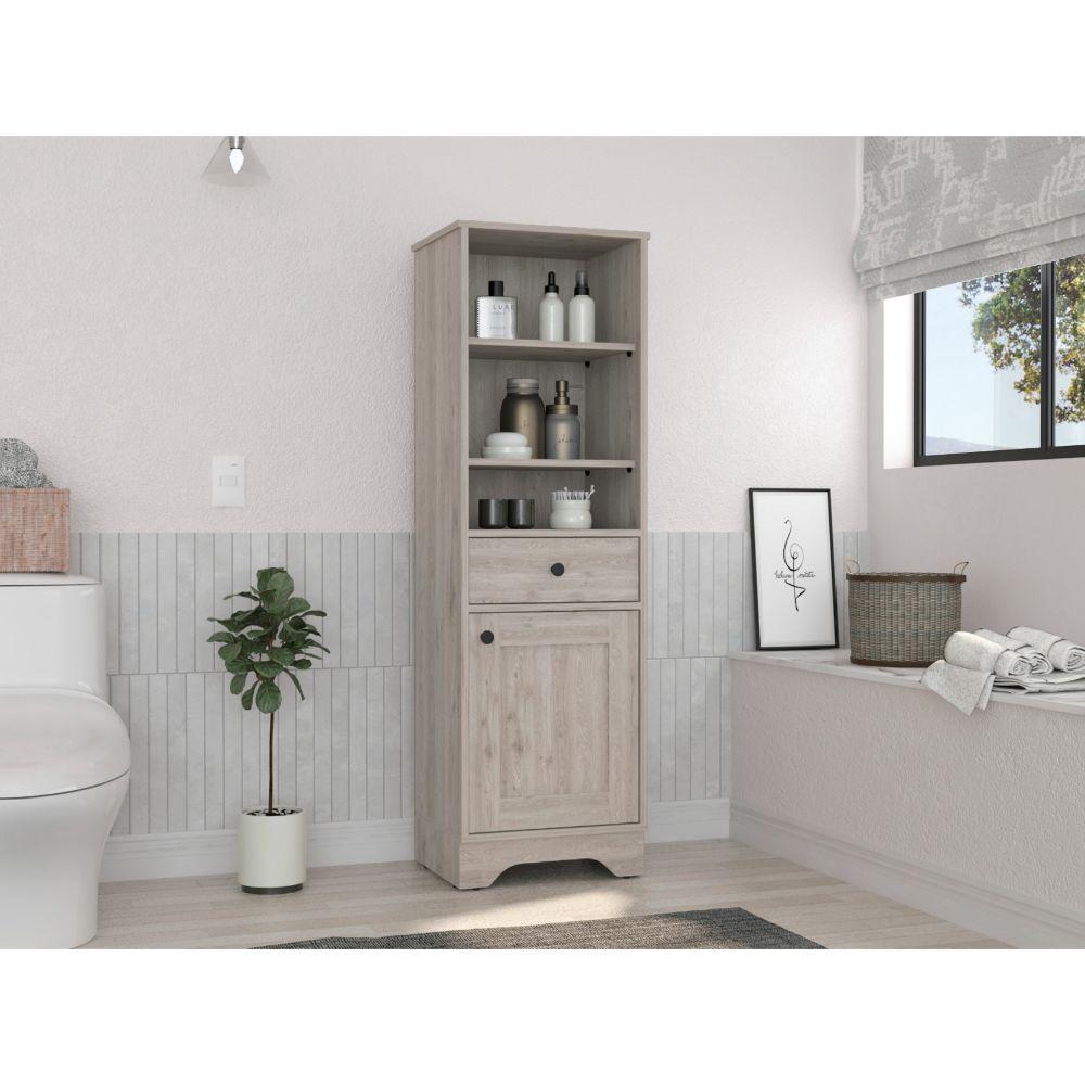 DEPOT E-SHOP Norwalk Linen Cabinet, Three External Shelves, One-Door Cabinet, One Drawer, Two Internal Shelves-Light Grey, For Bathroom. Picture 1