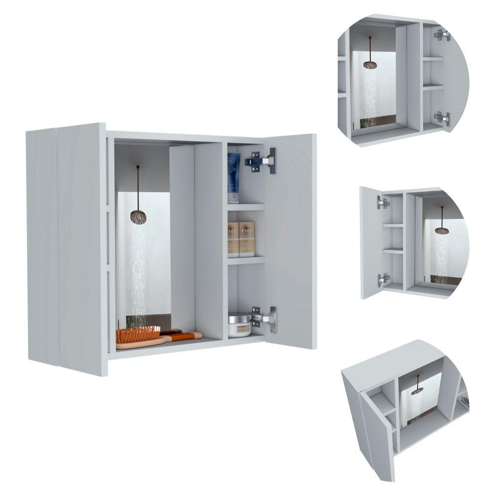 DEPOT E-SHOP Garnet Medicine Cabinet, Mirror, One External Shelf, Two-Door Cabinet-White, For Bathroom. Picture 4