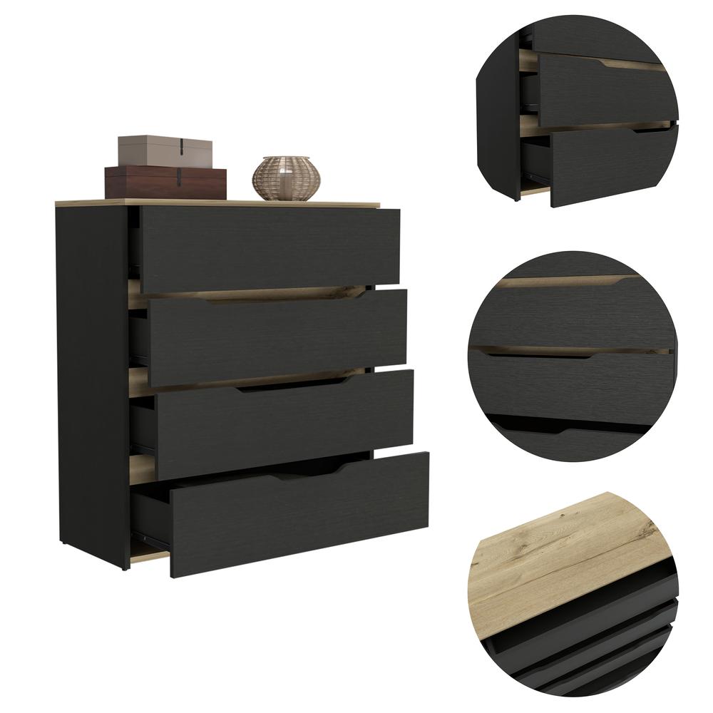 DEPOT E-SHOP Aralia Drawer Dresser-Four Drawers, Countertop-Black/Light Oak, For Bedroom. Picture 2