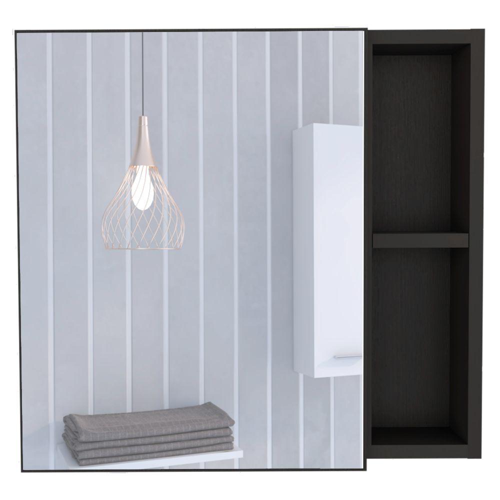 DEPOT E-SHOP Kazan Medicine Cabinet, Mirror, One-Door Cabinet, Two External Shelves, Three Internal Shelves-Black, For Living Room. Picture 2