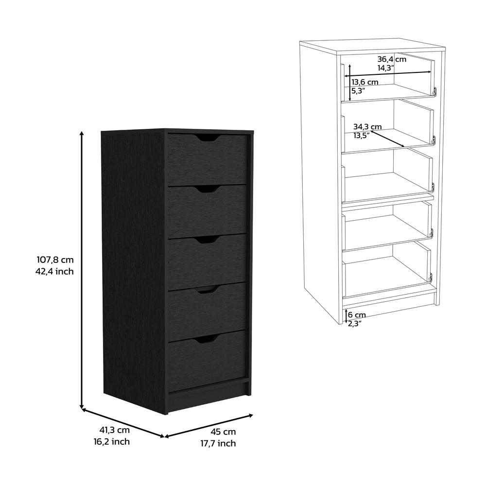 DEPOT E-SHOP Houma 5 Drawers Narrow Dresser, Slim Storage Chest of Drawers, Black. Picture 3