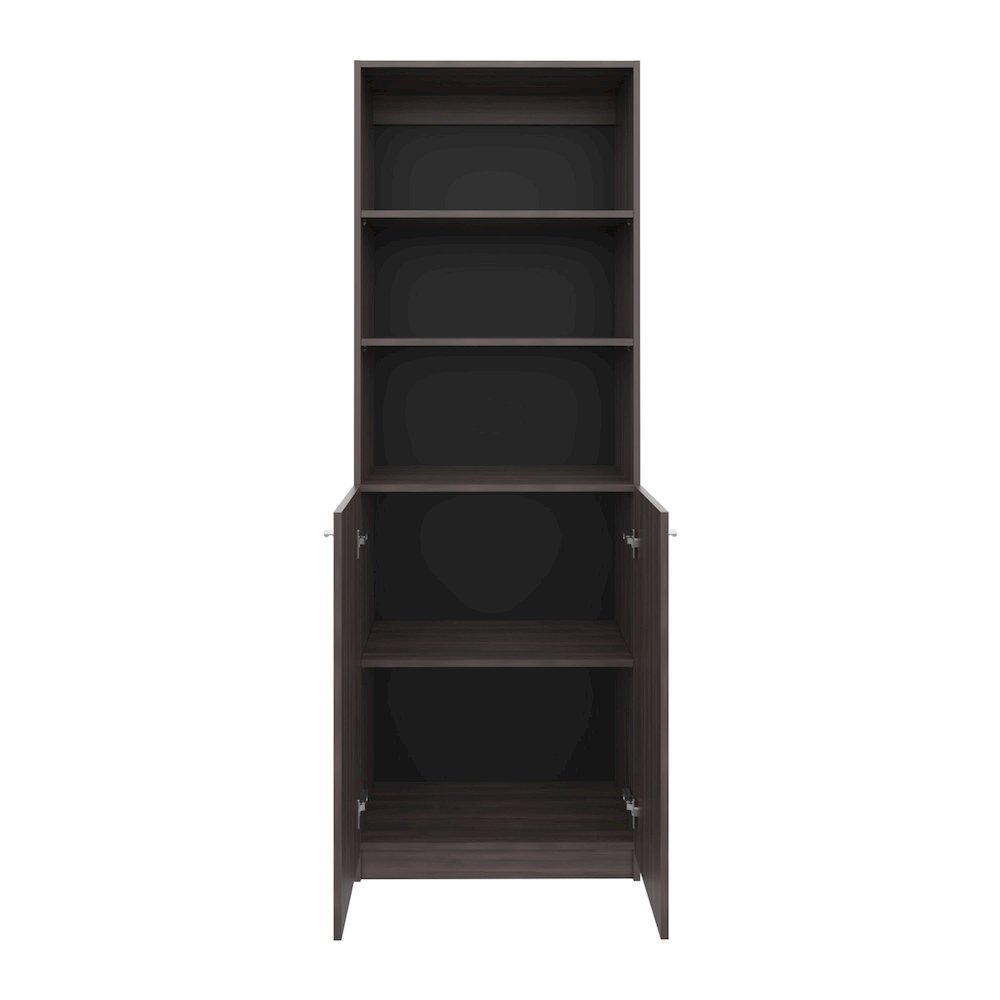 Vinton 2-Door Bookcase with Upper Shelves, Dark Walnut / Black Wengue. Picture 2