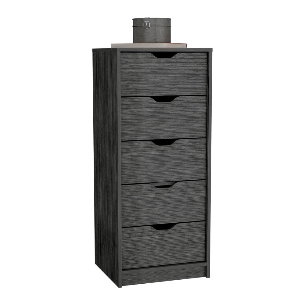 5 Drawers Narrow Dresser, Slim Storage Chest of Drawers, Smokey Oak -Bedroom. Picture 3