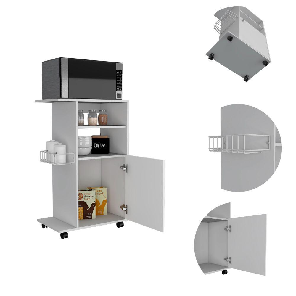 DEPOT E-SHOP Opal Kitchen Cart, Microwave Countertop, One-Door Cabinet, Four Caster Wheels- White, For Living Room. Picture 3
