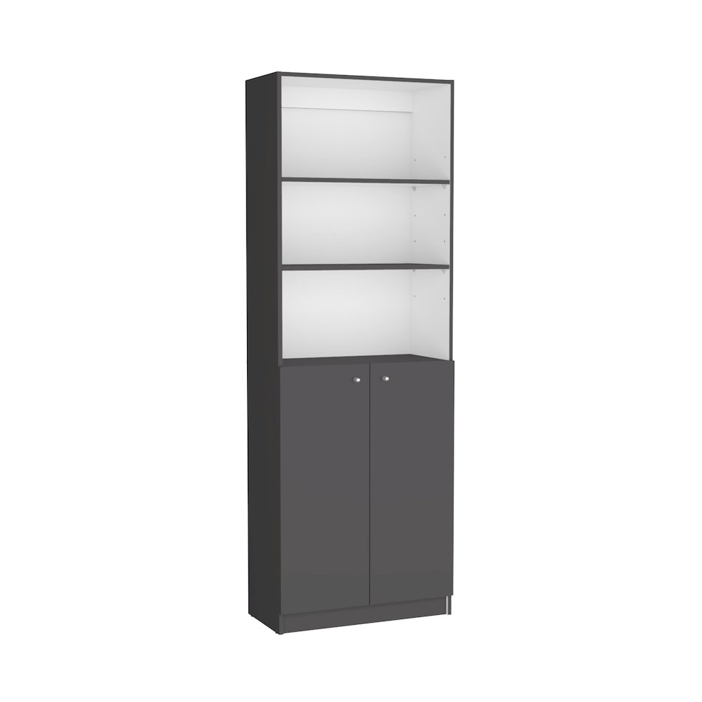 Vinton 2-Door Bookcase with Upper Shelves, Matt Gray / White -Office. Picture 1
