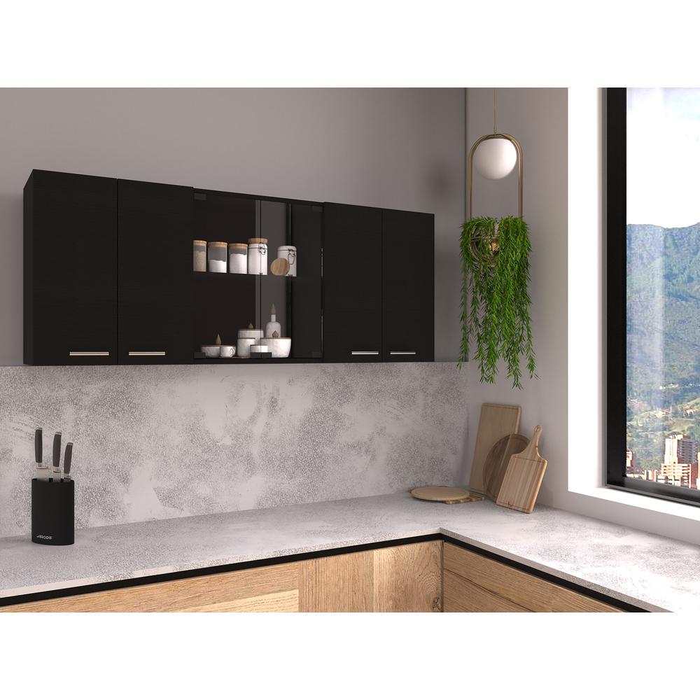 Olimpo 150 Wall Cabinet With Glass In Black. Picture 7