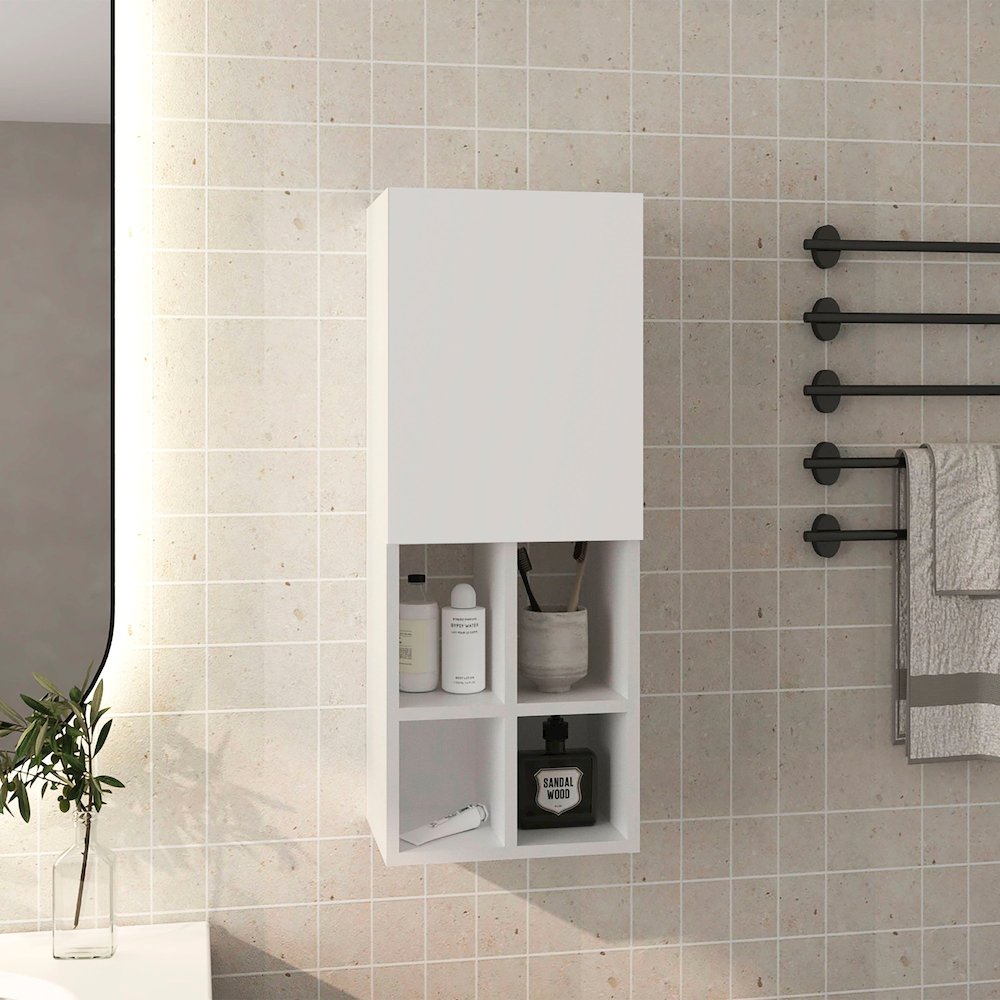 Kinta Wall Cabinet, 1 Door, 5 Shelves, White. Picture 7