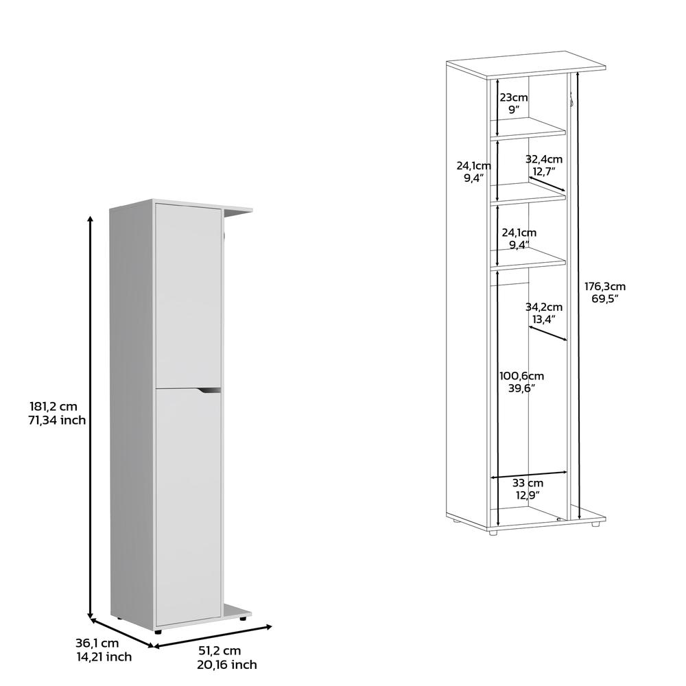 Storage Closet with One Door, Four Shelves and Broom and Mop Holder,White. Picture 5