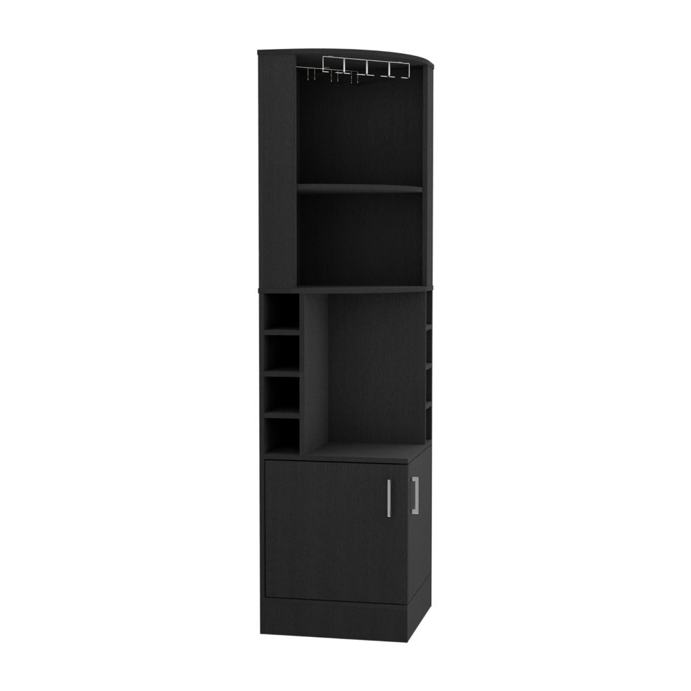 Depot E-Shop Cairo Corner Bar Cabinet, Double Door Cabinet, Glass Rack, Eight Built-in Wine Rack, Black. Picture 3