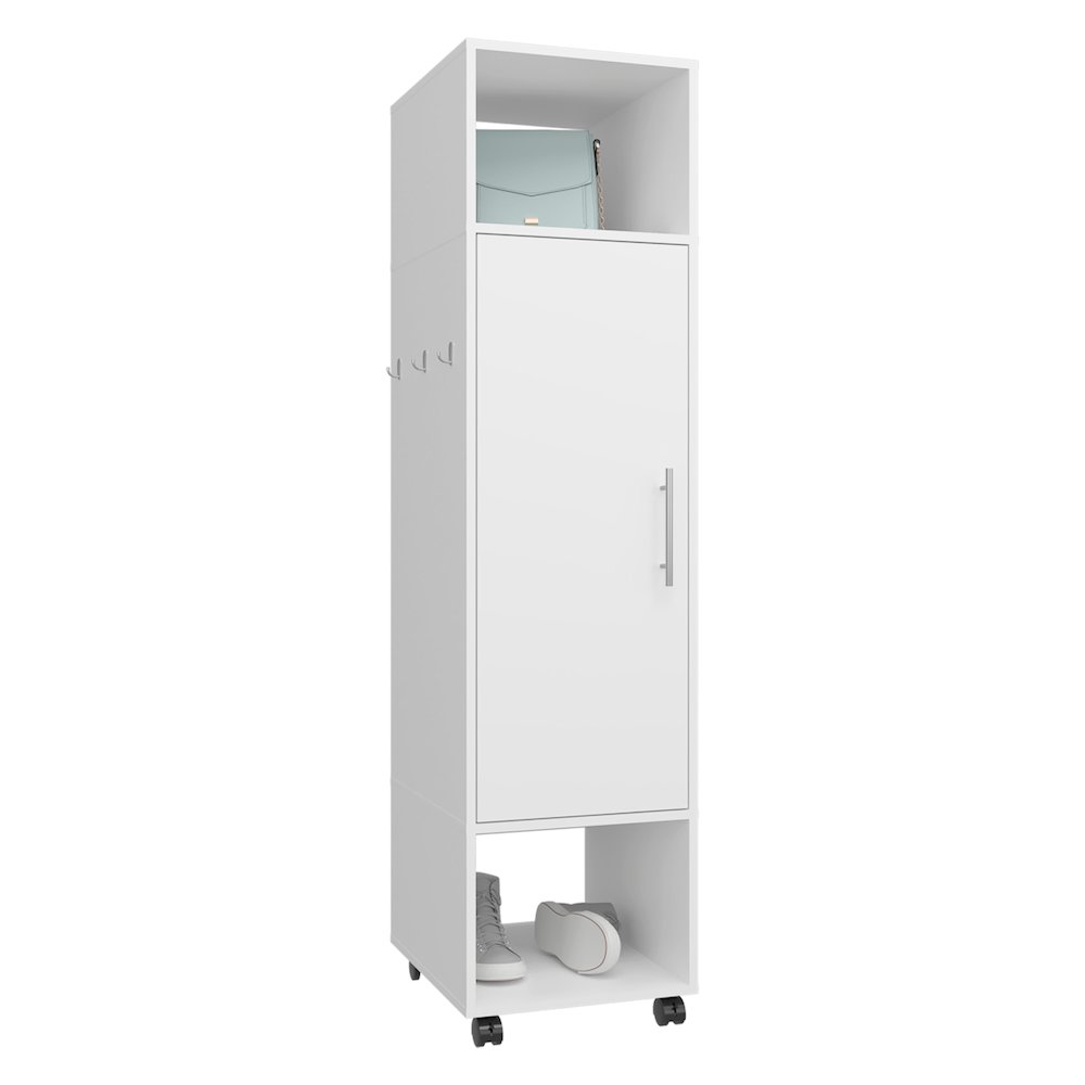 Ambler Armoire with 1 Door, 3 Shelves, and Full-Length Mirror, White. Picture 5