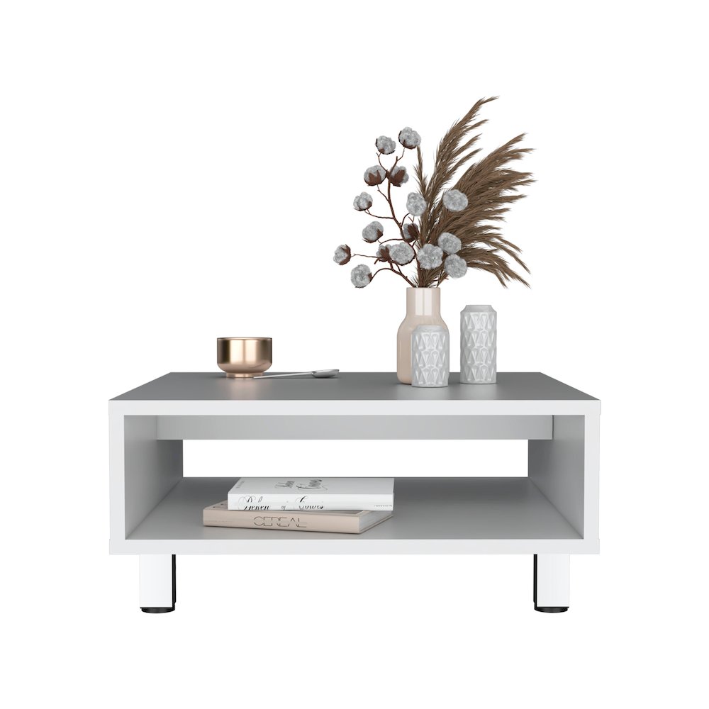 Chiniak Coffee Table, 1 shelf, 4 legs, White. Picture 2