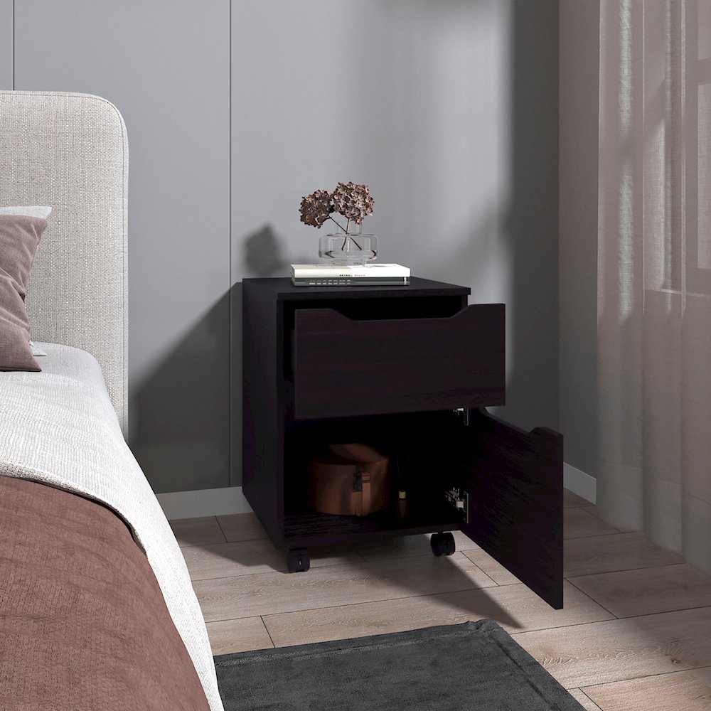 Keota Nightstand, 1 Drawer, 4 Legs, Black. Picture 8