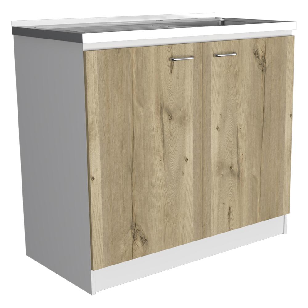 Salento Freestanding Sink - White/Light Oak. Picture 1