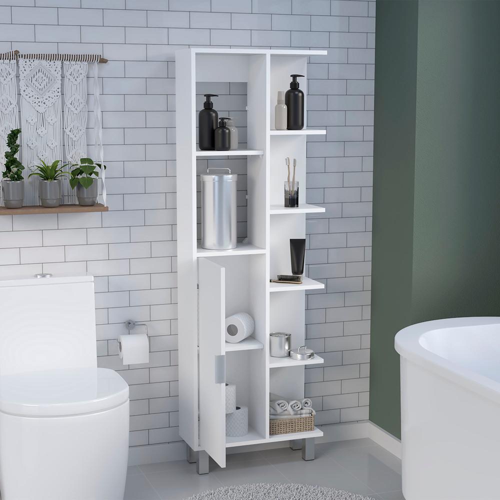 63" H Linen Bathroom Cabinet with Seven Open Shelves, One Drawer and four legs. Picture 7