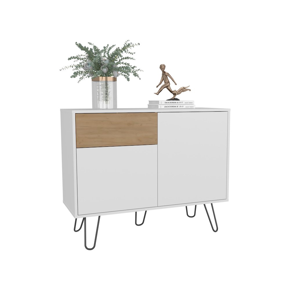 Chelan Sideboard, 2 Doors, 1 Drawer, 4 Shelves, White / Natural Oak. Picture 3