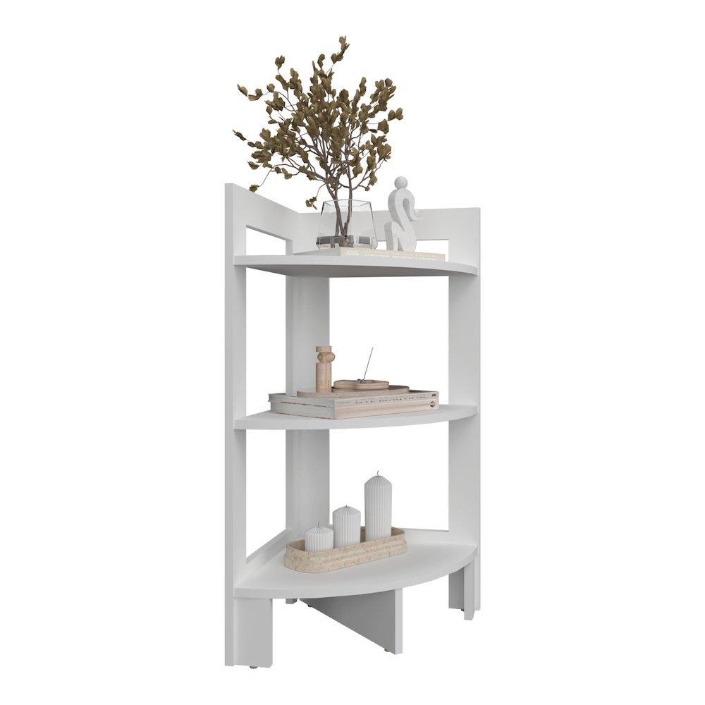 Akutan Side Table with 3 Shelves, 3 Legs, White. Picture 4