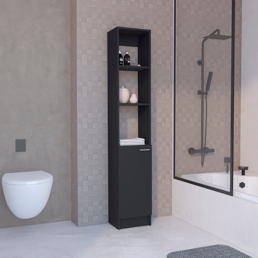 Linen Cabinet, 1 Door, 6 Shelves, Black. Picture 4