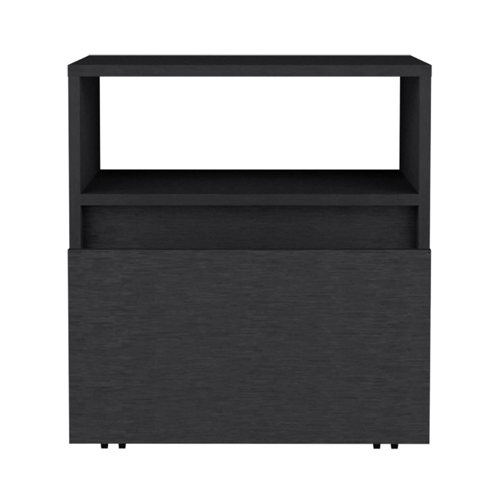 DEPOT E-SHOP Wasilla Nightstand with Open Shelf, 1 Drawer and Casters, Black. Picture 1