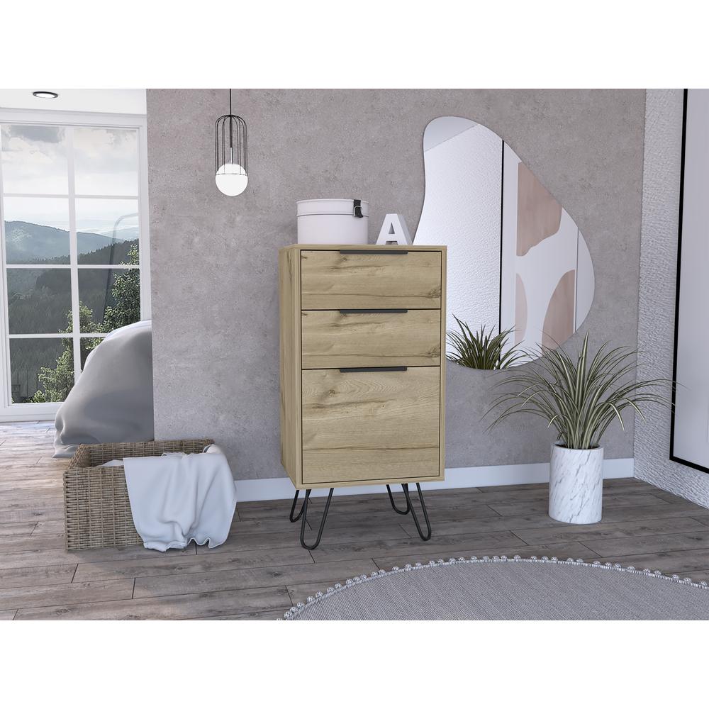 DEPOT E-SHOP Valerian Light Dresser- Countertop,Three Drawers, Four Steel Legs-Light Oak, For Bedroom. Picture 5