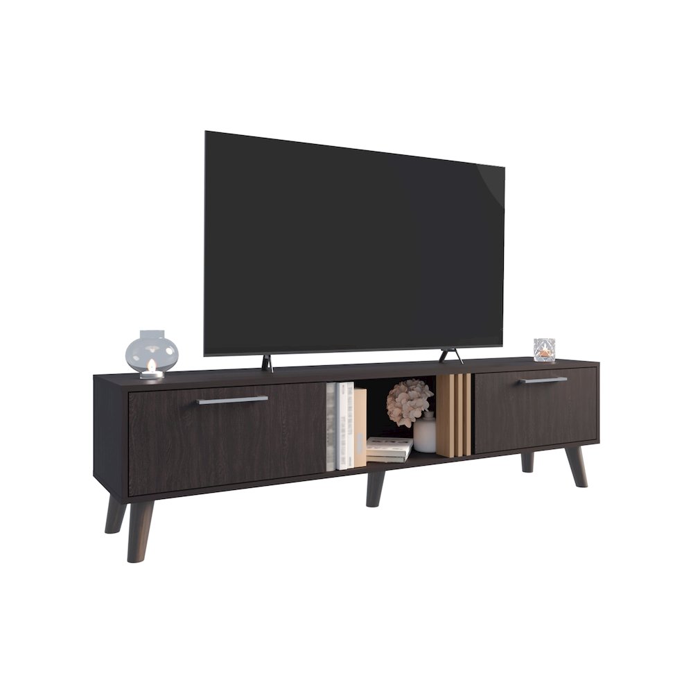 Lankin TV Stand, 2 Doors, 1 Shelf, Black / Natural Oak. Picture 4