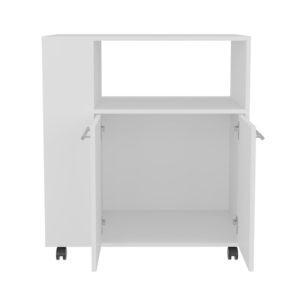 Bremerton Kitchen Cart, 2 Doors, 3 Shelves, 4 Wheels, White. Picture 1