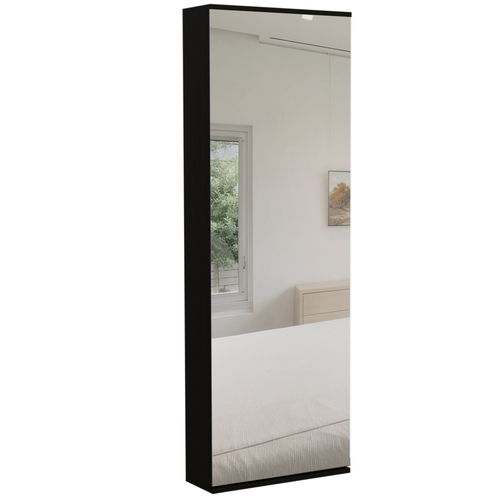 Seul Wall Mounted Shoe Rack With Mirror Black Wengue. Picture 1