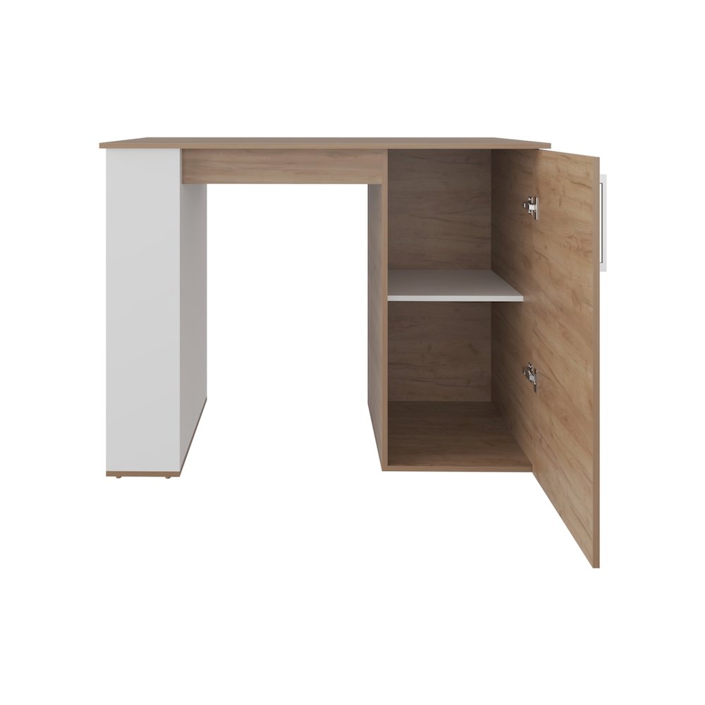 Rossiter Kitchen Island, 1 Door, 5 Shelves, Natural Oak/White. Picture 1