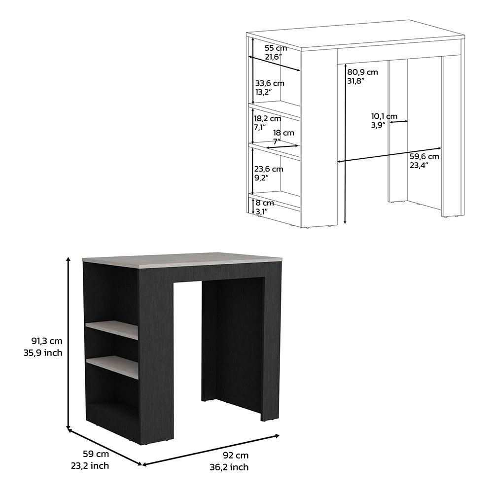 Kitchen Island, Kitchen Bar Table with 3-Side Shelves, Black / Ibiza Marble. Picture 6