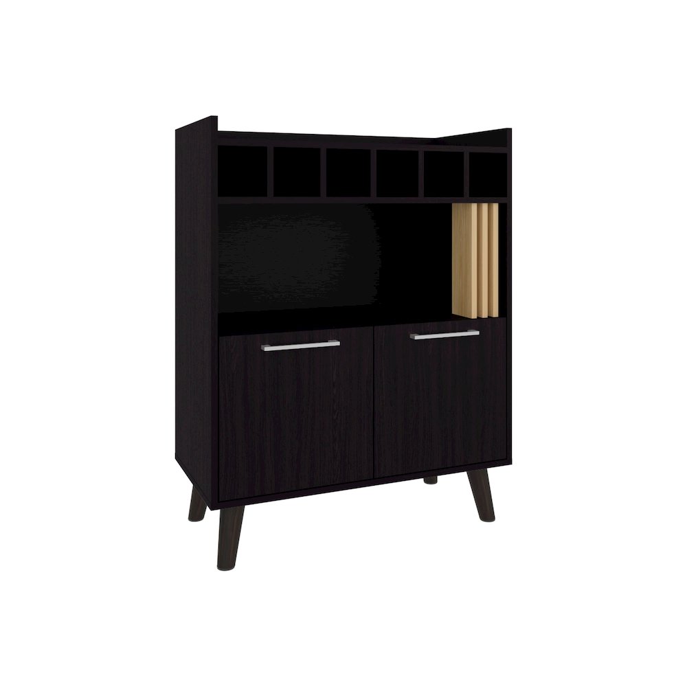 Ayr Bar Cabinet, 2 Doors, 1 Shelf, Black / Natural Oak. Picture 1